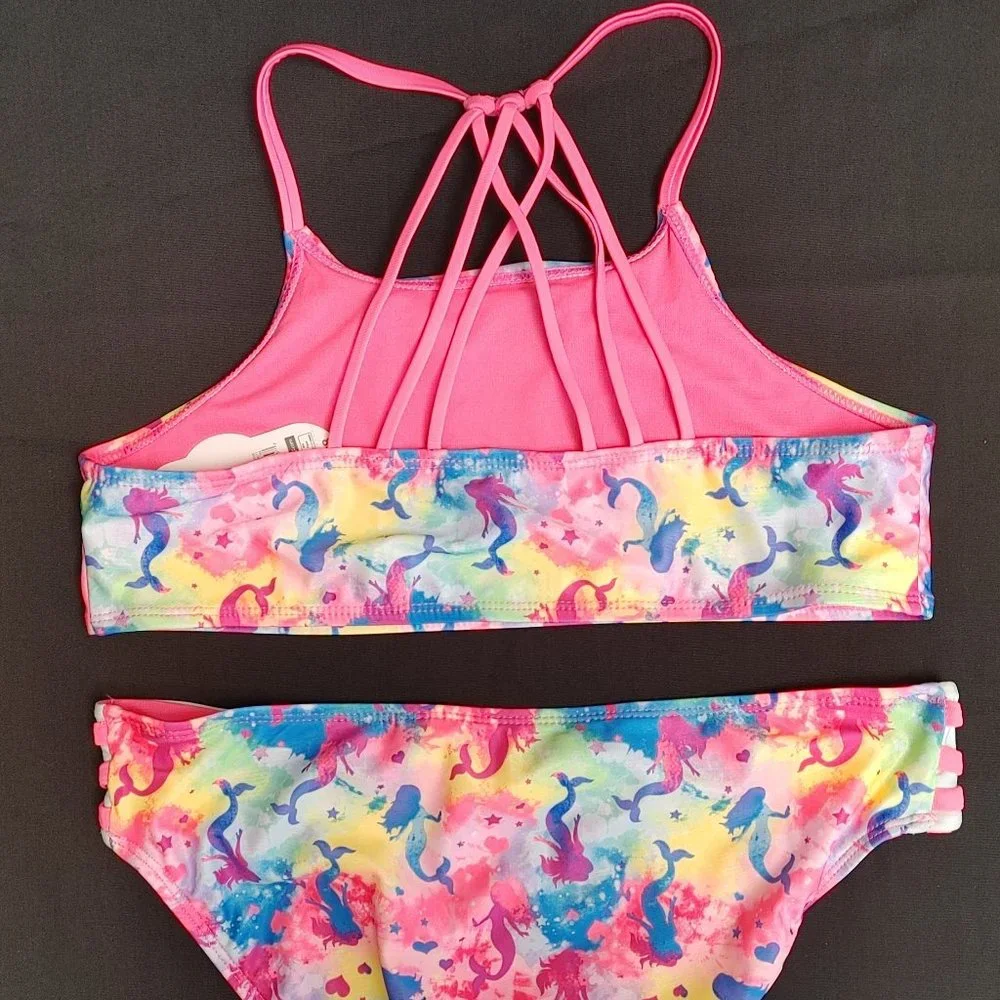 2 PIECE NEON MERMAID SIZE 18 GIRLS SWIMSUIT - Picture 2 of 5